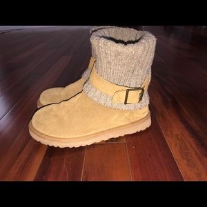UGG WOMENS CAMBRIDGE CHESTNUT SUEDE AND KNIT BOOT